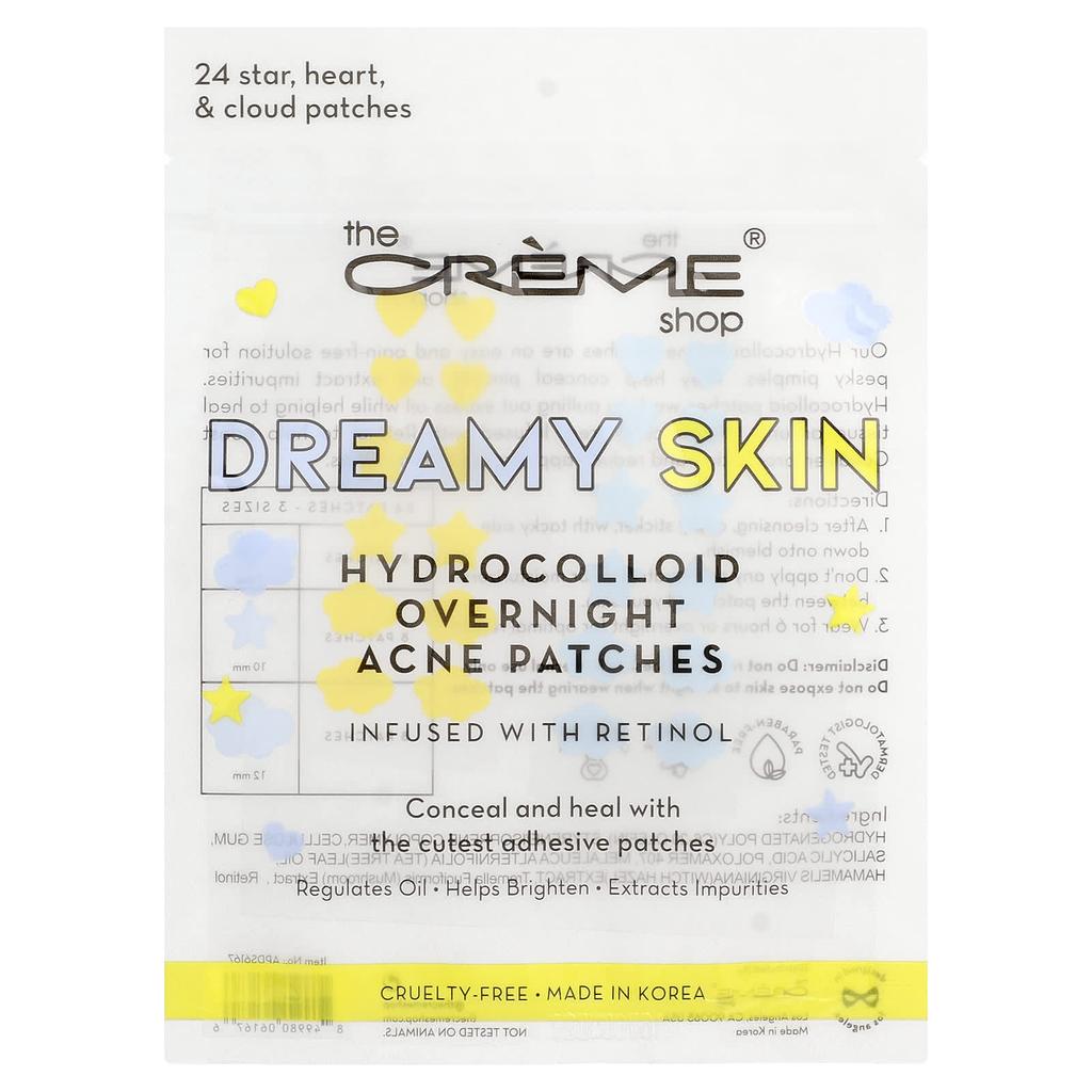 The Creme Shop, Dreamy Skin, Hydrocolloid Overnight Acne Patches, Star, Heart & Cloud Patches, 24 Patches