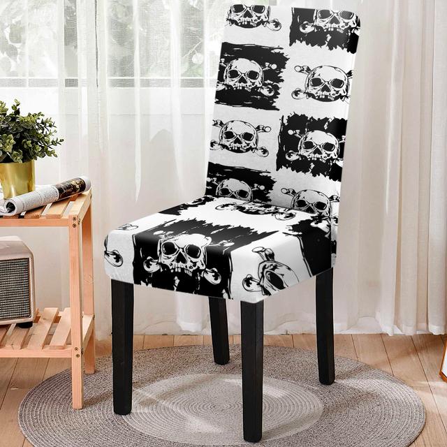Elastic Skull Print Dining Chair Cover Strech Chair Slipcover Seat Cover For Kitchen Stool Home Party Hotel Decoration
