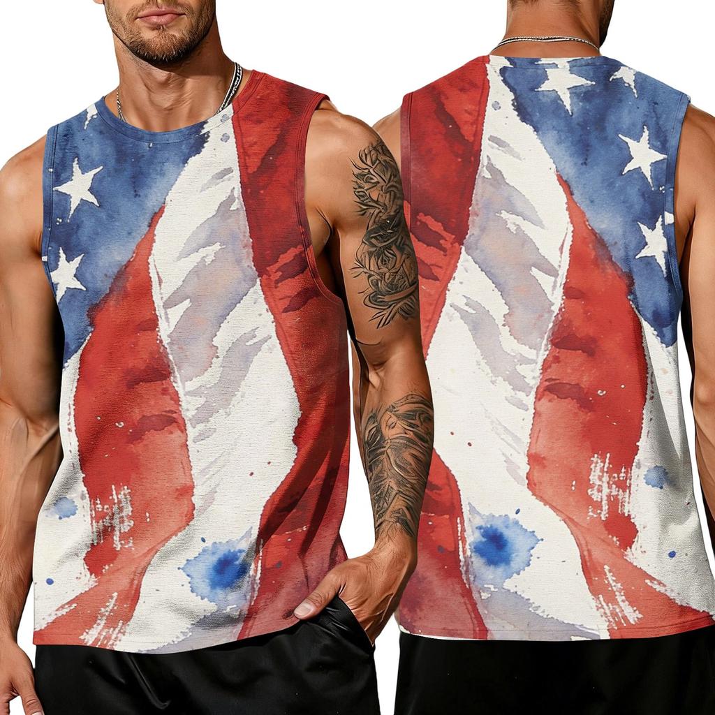Mens Sleeveless Casual Tank Top with Abstract Paint Print Athletic Fit Breathable Lightweight Sports Vest for Summer Workout Gym Training