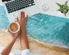Protective Desk Mat with Beach and Waves Bird's-Eye View Graphics 120X60 Cm
