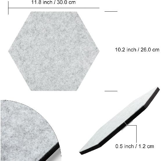 Tikea Hexagon Felt Bulletin Board, 6Pcs Large Pin Boards 11.8 x 10.2 x 0.5IN Self Adhesive Photos Memo Notice Felt Board Tiles for Wall Office Home
