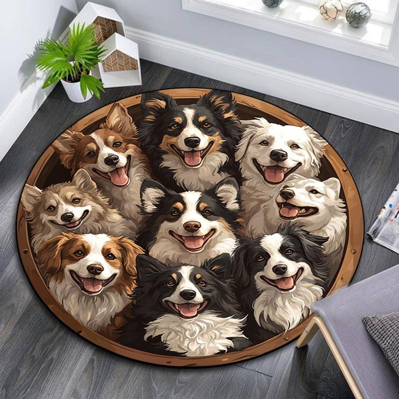 Border Collies Runder Teppich, Teppich für Wohnzimmer Schlafzimmer Sofa Spielzimmer Dekor, Rutschfeste Bodenmatte