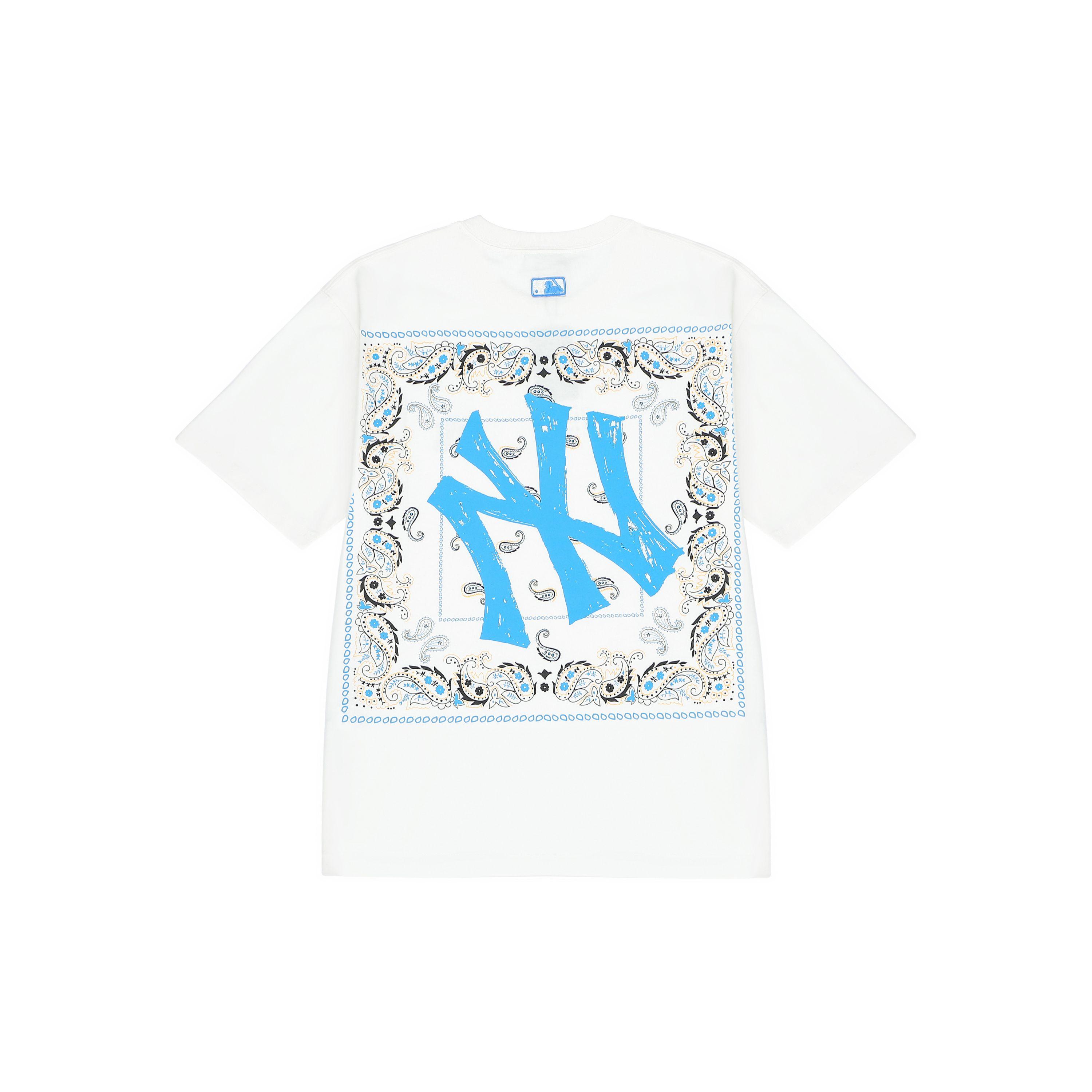 MLB New York Yankees Rücken Taille Cashewblumen-Logo Rundhals Kurzarm T-Shirt Unisex T-Shirt Elfenbein 3ATS52023-50IVS L