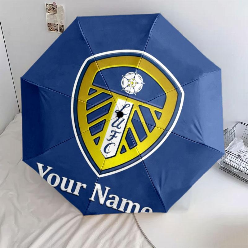 1 PC Automatic Folding Umbrella - Leeds United Custom Name Pattern, Portable & Foldable Design with 8 Ribs, Christmas Birthday Gifts