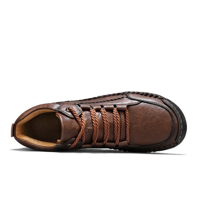 Men's Solid Color Retro High-Top Casual Ankle Boots Fashionable Round-Toed Comfortable Flat Boots Outdoor Durable Walking Boots