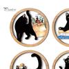Nordic Style Wall Decoration 4 Pcs Minimalist Black Cat Art, Geometric Round Circle Wooden Matte Finish Decor Decor, Abstract Hanging Sign for Living