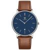 Men's Minimalist Analog Wristwatch with Date Leather Strap 31-M8S Brown Blue-P