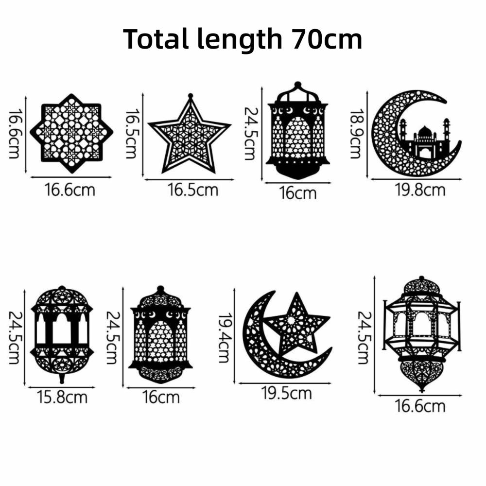 Gold Silver Eid Mubarak Banners Glitter Paper DIY Paper Star Moon Lantern Pull Flag Ceiling Hanging Ramadan Kareem Decor