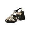 Fashion Summer Sandals Split Leather Women Shoes Square Toe High Heels Sandals for Women Handmade Fashion Roman Shoes Platform Sandals