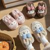 Cartoon Cotton Slippers Winter Cute Rabbit Plush Bow Warm Non-slip Thick-bottomed Fluffy Slippers Winter