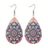 Boho Style Mandala Floral PU Drop Dangle Earrings for Women, Vibrant Spring Meditation Theme Double Sided Hoop Earring, Holiday Party Accessories