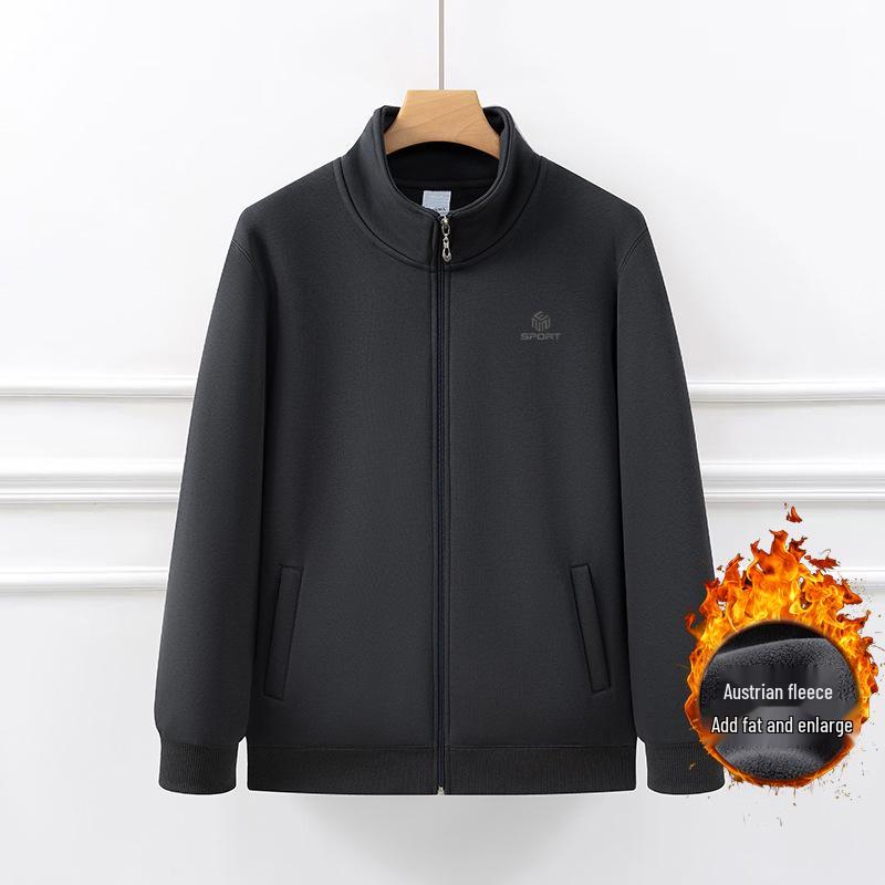 Übergröße Samt-Cardigan-Sweatshirt – Warm, Locker geschnitten, Stehkragen, Gemütlicher Freizeitmantel für 300 Pfund