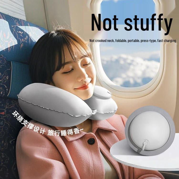 Inflatable U-Shaped Travel Neck Pillow – Portable, Foldable Support for Car and Airplane Use
