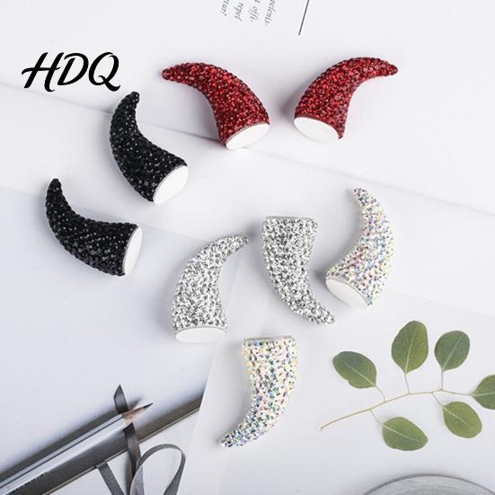 Sparkling Rhinestone Horns for Cosplay 1 Pair Devil Horns Car Dashboard Decor Faux Crystal Demon Hair Themed Gathering Accessories Women Clip