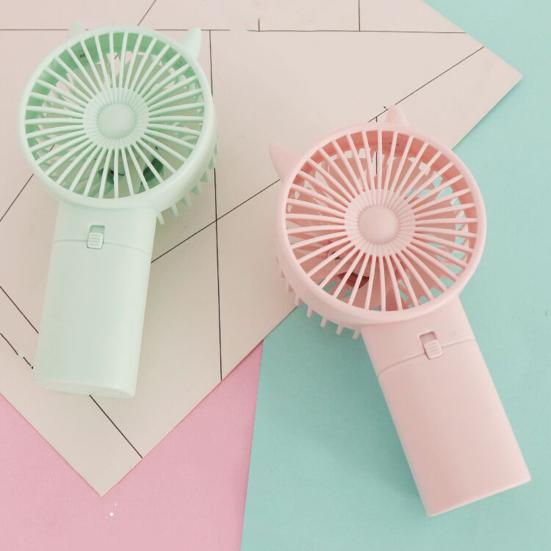 Handheld Fan Cartoon Cat Ear Design Adjustable Wind Speeds Battery Operated Pocket Fan Quiet Low-Noise Motor Cooling Fan