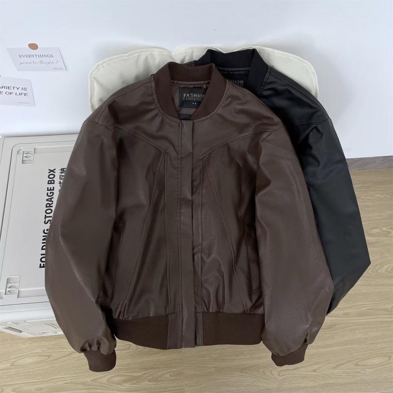 York Zoom Amerikanischer Stil Harter Kerl Stehkragen Bomberjacke - Kurz, Weite Passform, Vielseitig für Herren