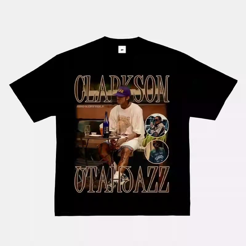 MUC Star Portrait Printed American High Street Heavy Cotton Short Sleeve T-shirt Small Neckline Nba Basketball Blazer