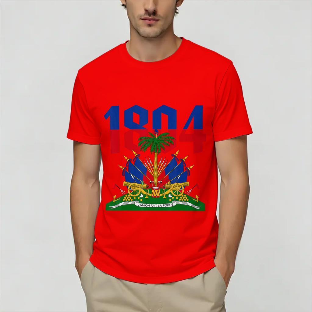 Vintage Haitian flag TShirt for Unisex Crewneck Cotton T Shirts Short Sleeve Tee Shirt Printed Clothes