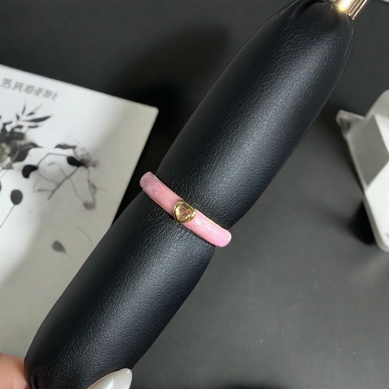 Cream Sea Blue Oil Drop Pink Enamel Love Zir*****Pen Ring Niche High-End Temperament Light Luxury Ring Woman