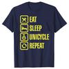 Lustiges Essen Schlafen Einrad Wiederholen Einradfahren Sport Grafik T-Shirts Herren Mode Lässiges T-Shirt 100% Baumwolle Locker Übergroßes T-Shirt