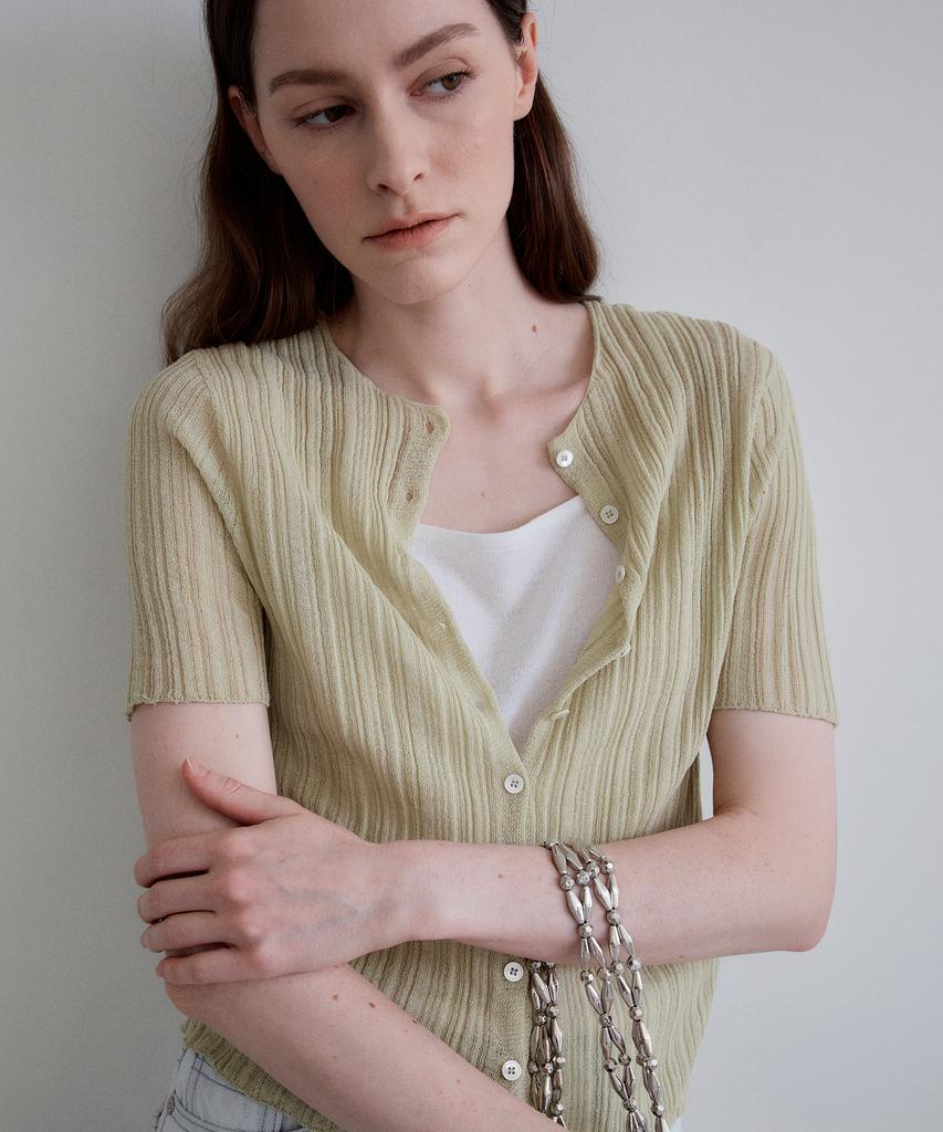THEELO Wholegarment Relief Ribbed Cardigan (Olive)