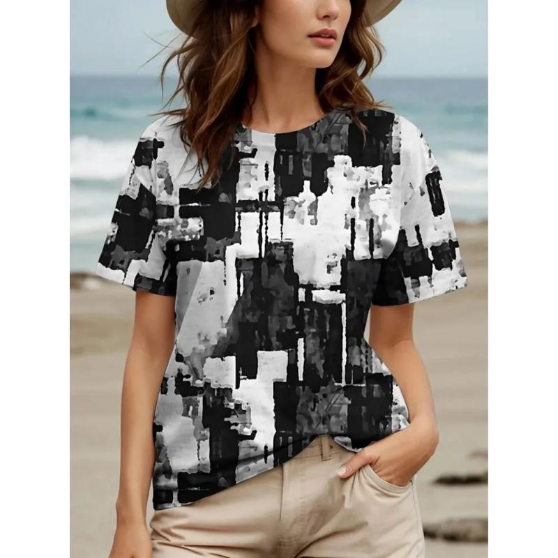 Soft Comfortable Printed Top Stylish Simple Short Sleeve Loose T-Shirts Women’s