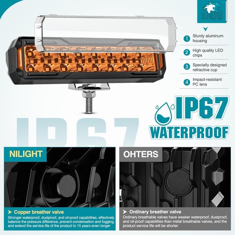 Nilight Barra Luminosa LED da 6 Pollici 2 Pezzi 50W Ambra Luci di Lavoro Off Road Spot Flood Combo Impermeabile IP67 per Camion Pickup SUV ATV UTV Barca