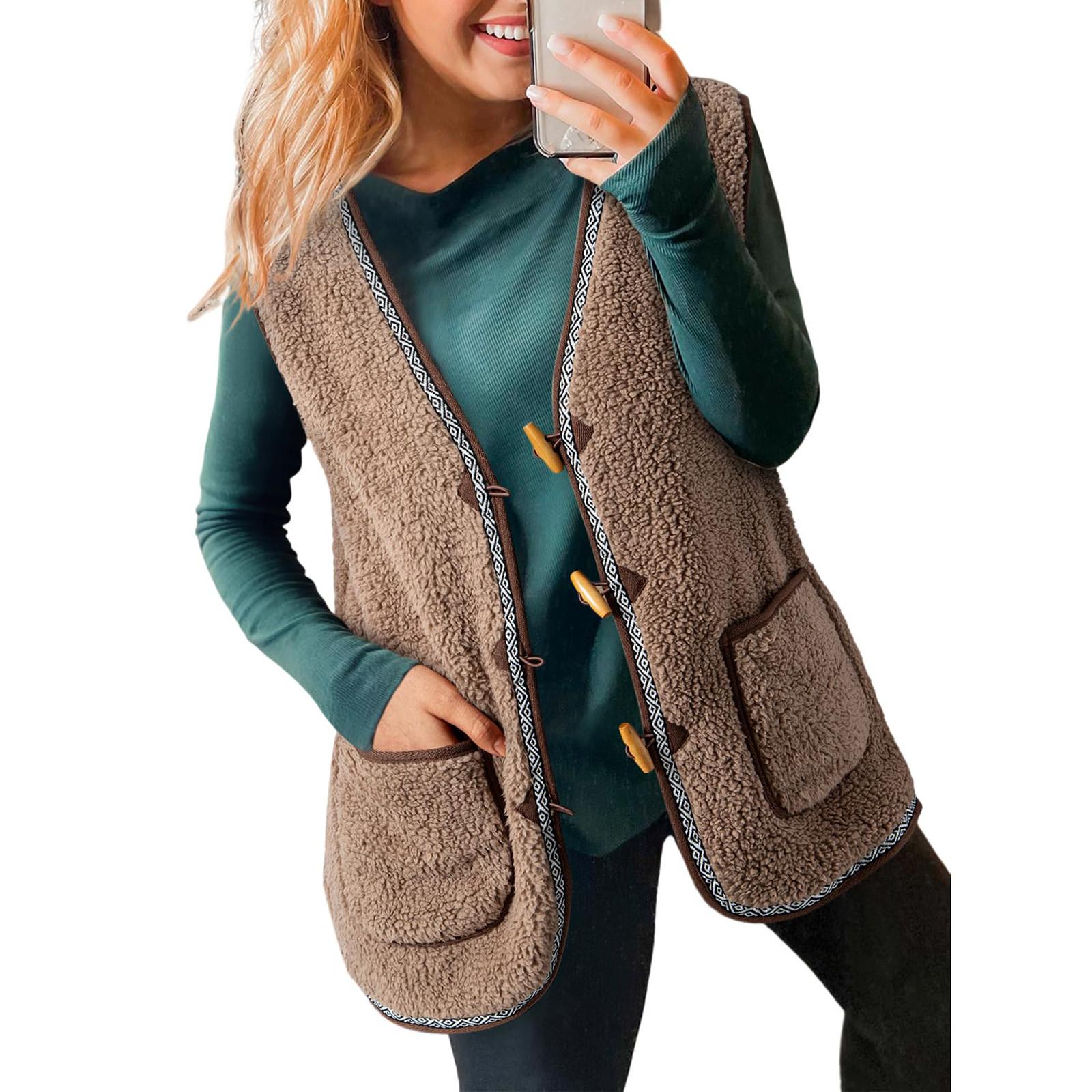 

Жіночий модний повсякденний стокольоровий безрукавний жилет без рукавів, верхній одяг, флісовий жилет XXL хакі