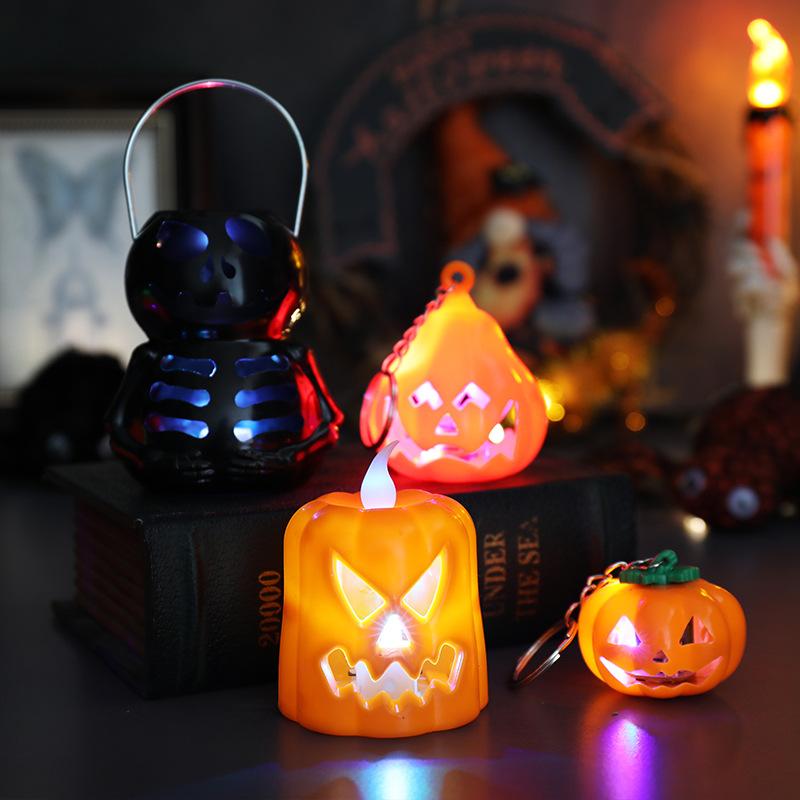 Halloween Pumpkin Lantern Electronic Candle Light Ornaments Portable Candle Holder Night Light Ghost Festival Decoration Props Atmosphere Layout