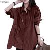 ZANZEA Women Turn Down Collar Casual Long Sleeve Stripe Blouse