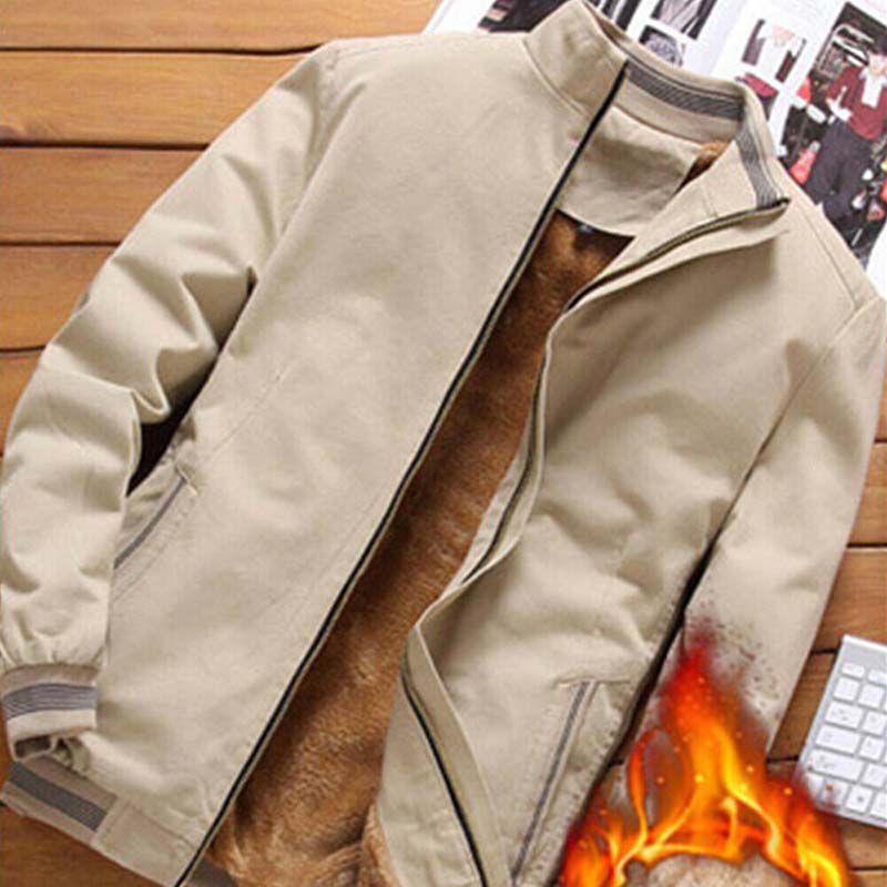 Luxuriously Warm Men Fleece Lined Puffer Jacket With Zip Closure And Ribbed Hem