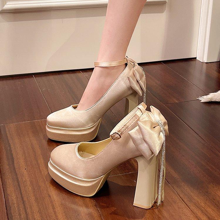 2025 new Chinese Mary Jane shoes platform thick heel cheongsam high heels gentle fairy style single shoes pork kidney shoes