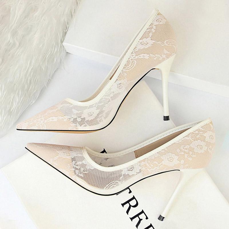 10cm Heels Mesh Hollow Lace Woman'S High Heels Sexy Party Shoes Thin Stiletto Heels Women'S Shoes Fashion Designer Women'S Shoes