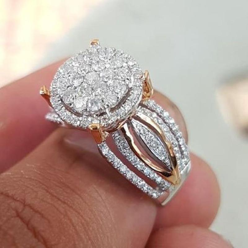 

Роскошные серебряные обручальные кольца для женщин Мода Металл Двухцветные Инкрустированные цирконовые камни Обручальные кольца Ювелирные изделия