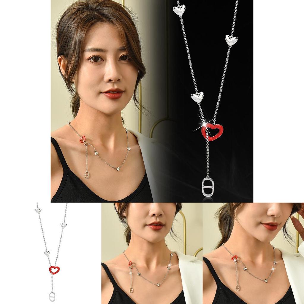 Elegant Adjustable Titanium Steel Heart Necklace For Women With Gold Trimmed Design