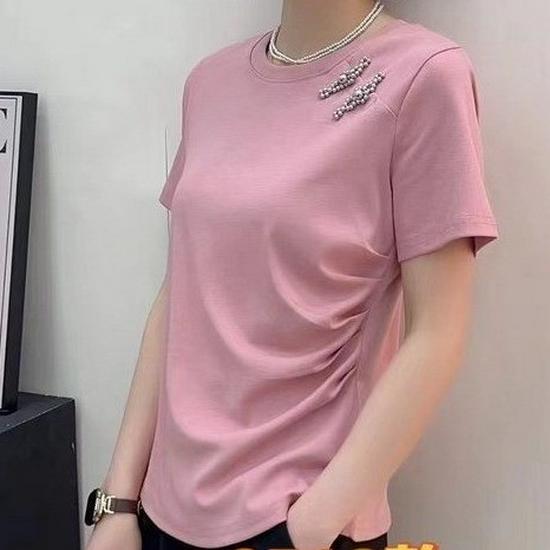 

Chinese Style Summer 2026 Women s Chic Solid Color T-shirt XL (recommended for 52.5-60 kg) рожевий