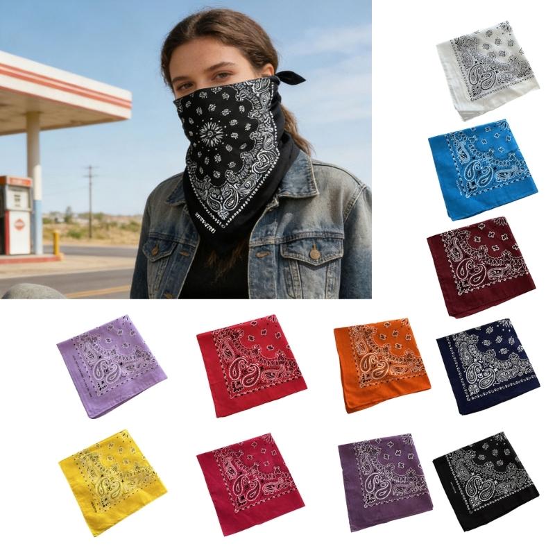 Square Cotton Cashew Flower Print Bandana Unisex Head Wrap Decorative Head Scarf For HipHop Dancing and Street Wear
