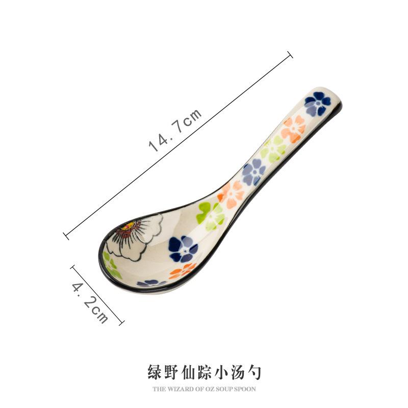 Japanische Keramik-Suppenlöffel Haushaltsgeschirr Blumenmuster Design Keramik Küche Suppen-Reislöffel Esslöffel Zubehör