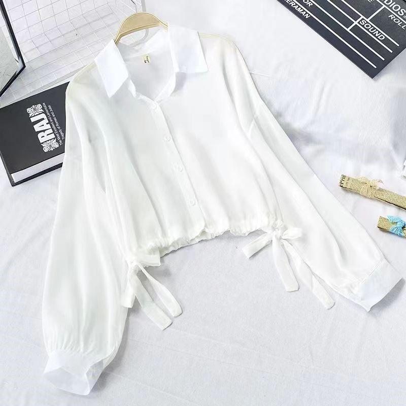 Japanese Style Matte Loose and Slimming Design Shirt Top Women's Early Autumn Flip Collar Long Sleeved Cardigan Blouse