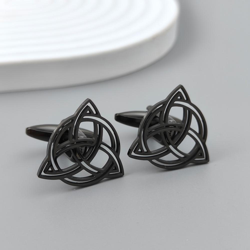 Silver Round Celtic Knot Hollow Gold-plated Cufflinks, French Shirt Cuff Accessories In Black, Matching with Men's Suits