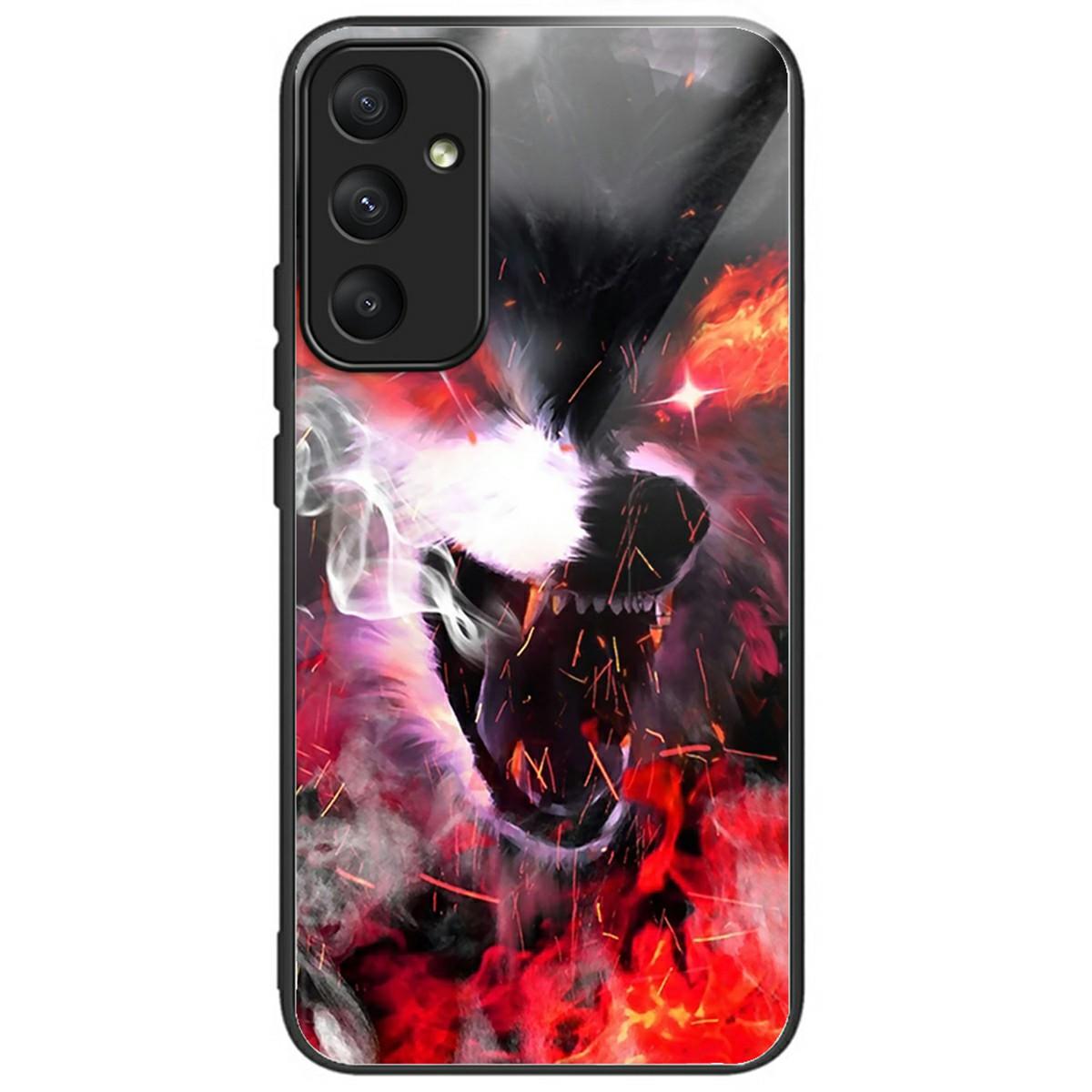 

For Samsung Galaxy A16 5G/4G Case Pattern Printing Tempered Glass TPU Drop-Proof Phone Cover Flame Wolf