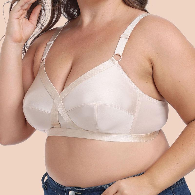 European and American Satin Ultra-thin Large Size Bra Full Cup French Style Without Steel Ring Underwear