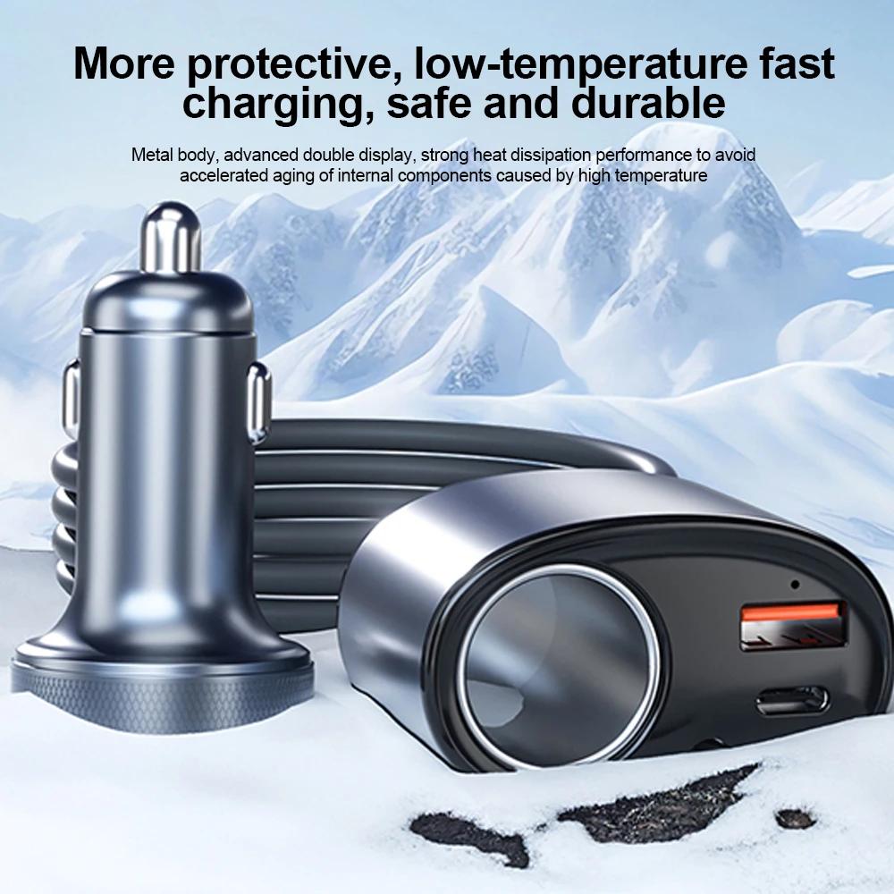 High-power 326W Car Charger Multi-functional Type C USB Fast Charger with Voltage Extension Cable Vehicle-mounted Charger