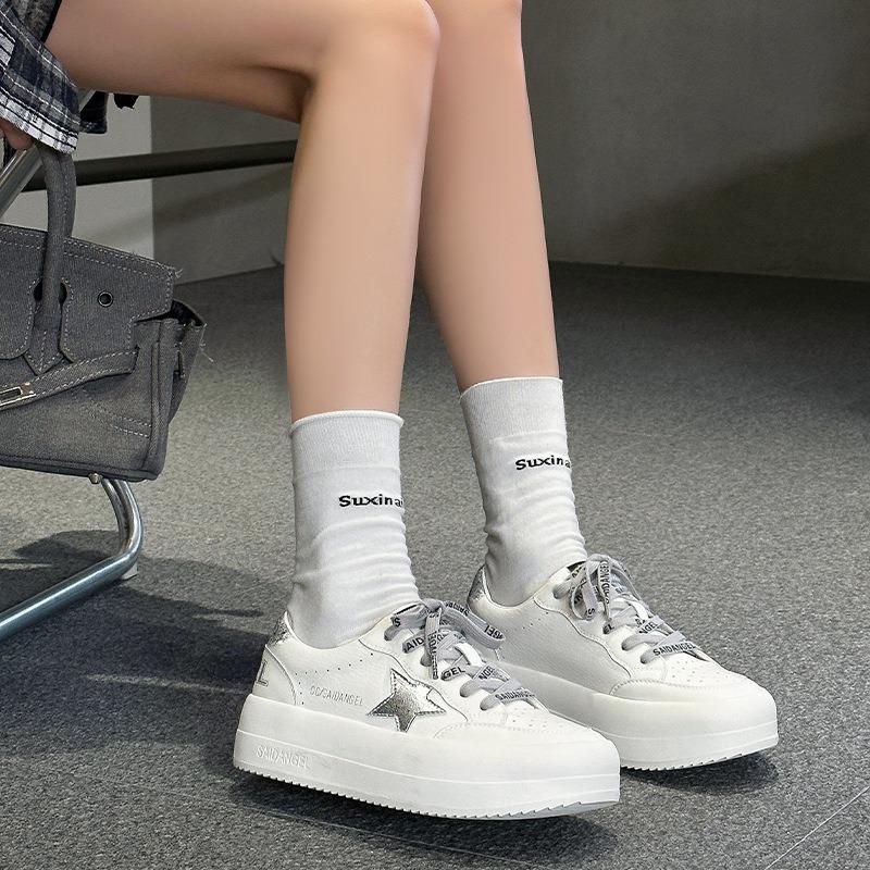 Muffin Thick-soled Star Little White Shoes Women's Spring New Leather Comfortable Non-slip Wear-resistant Casual Board Shoes