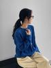Blue Korean-Style Hollow-Out Round Neck Sweater - Women's Loose, Versatile Knitwear Y1293 for a Bright, Effortless Look