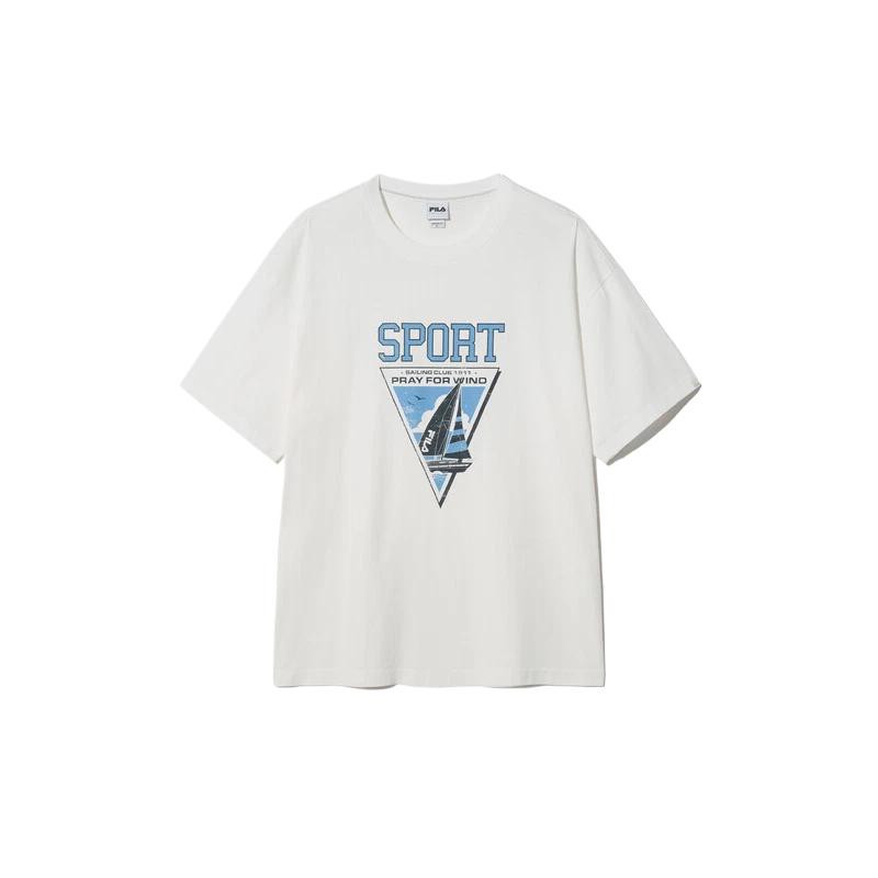 FILA T Shirts Unisex White Crew Neck Moderate Straight Fit FS2RSH2117XOWH 090