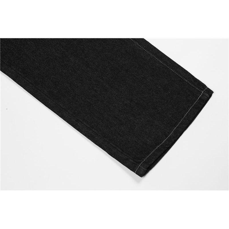 American Street Retro Letter Printing Washed Black Jeans Hip-hop Loose Straight Wide-leg Trousers Ins