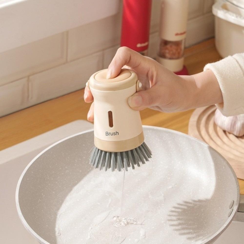 Non-Scratch Pot Cleaning Brush Ergonomic Soap Dispensing Palm Brush Kitchen Scrub Brush Kitchen