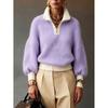 2026 Womens High Neck Zipper Sweater Loose Knit Pullover Casual Streetwear Cardigan Style