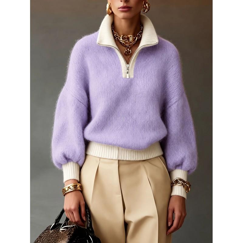 2026 Womens High Neck Zipper Sweater Loose Knit Pullover Casual Streetwear Cardigan Style